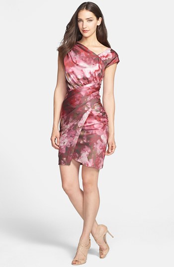 Vera Wang Print Asymmetrical Crepe Sheath Dress